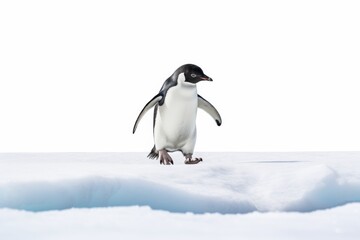 Fototapeta premium Penguin waddling across icy terrain in Antarctica, representing arctic animals ,Isolated on transparent background.