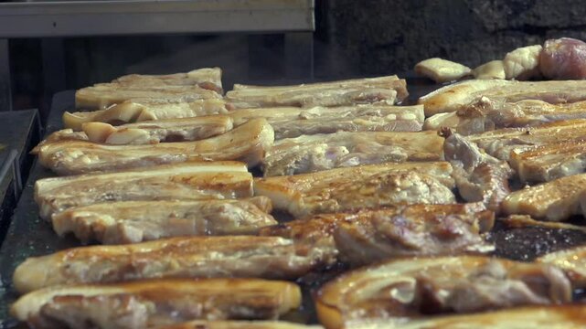 먹을것, 고기, 바비큐, 그릴, 요리, 돼지고기, 식사, hot, 점심, 쉐프, 맛있는, 만두