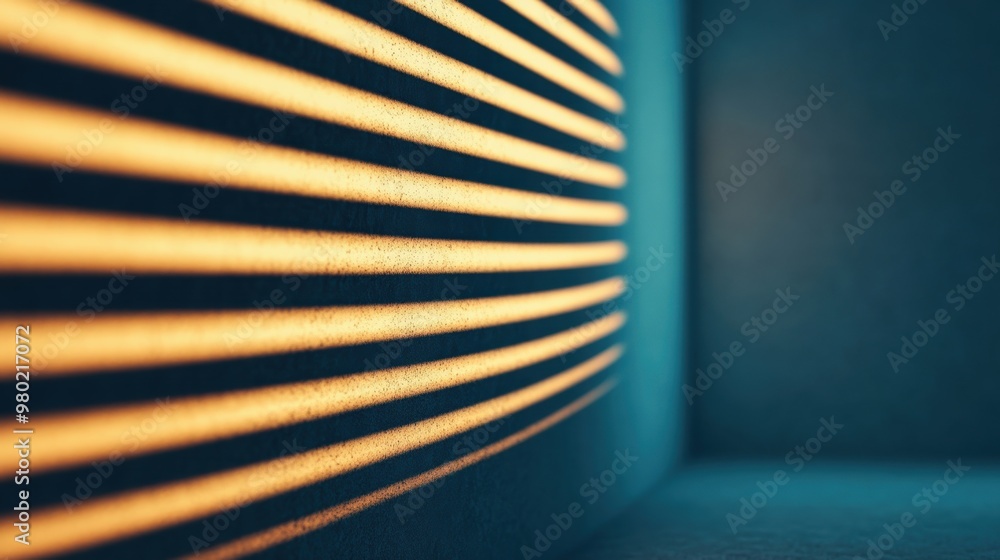 Poster warm light filters through lines, casting intriguing shadows on a textured wall, enhancing the depth