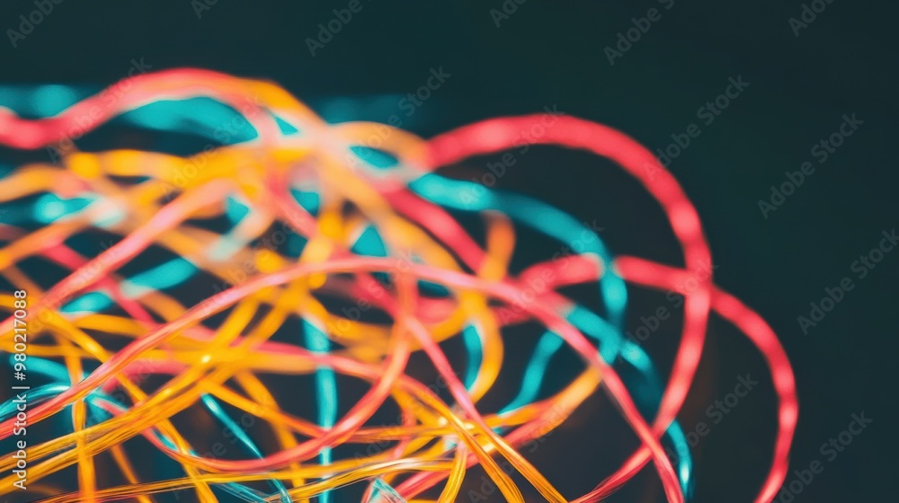 Poster colorful neon light trails intertwine and swirl against a black background, creating an energetic an