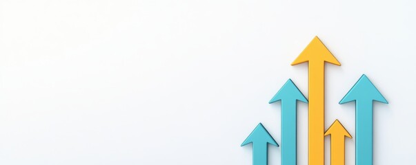 Financial progress chart with arrows, white background, flat design illustration