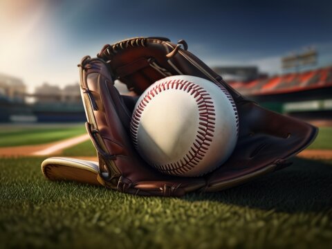 Baseball glove on filed stedium
