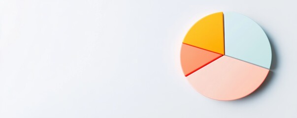 Obraz premium A minimalist pie chart in soft pastel tones, floating on a white background with clean, sharp segments, Vector Art, Minimalist, Infographic