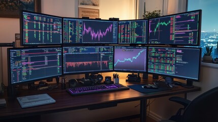 Multi-Monitor Workstation with Stock Market Data