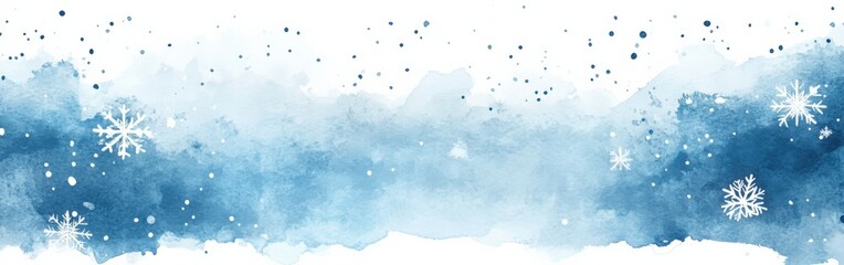 Delicate Winter Snowflakes on a Watercolor Blue Background