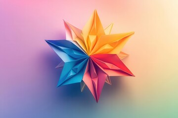 A topdown view of a vibrant paper origami star