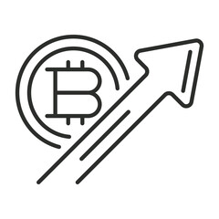 Increase icon, Bitcoin symbol outline icon, editable vector illustration and transparent graphic element. Isolated on white background