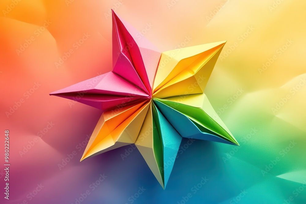 Wall mural a topdown view of a vibrant paper origami star