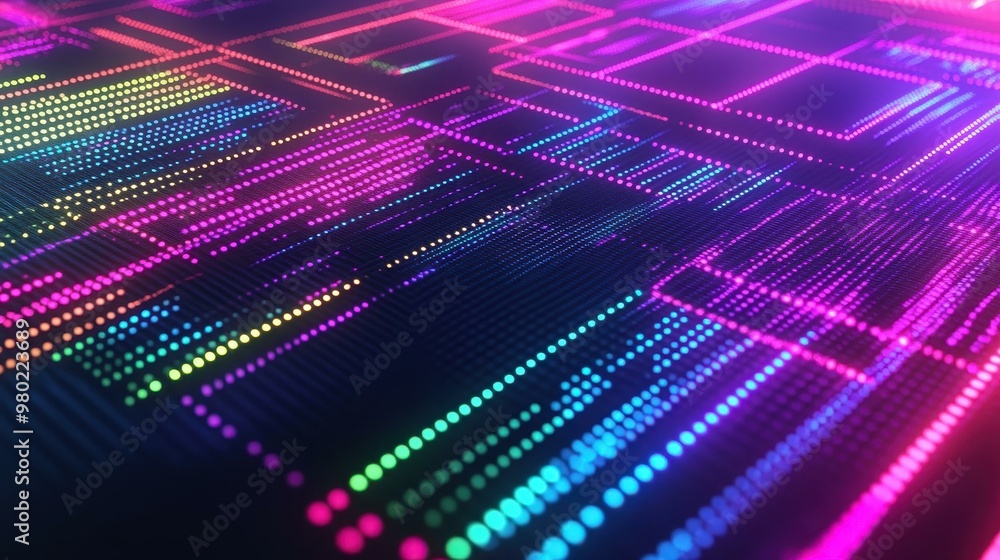 Poster experience a vibrant led matrix illustrating software development and iot connectivity in a stunning