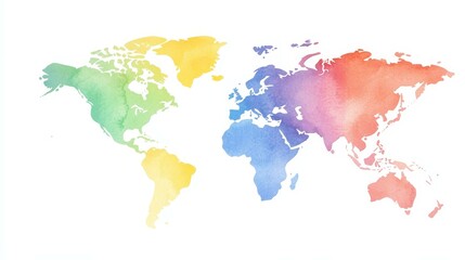 Fototapeta premium Bright watercolor map brings geography to life, perfect for travel lovers and adding color to any home decor.