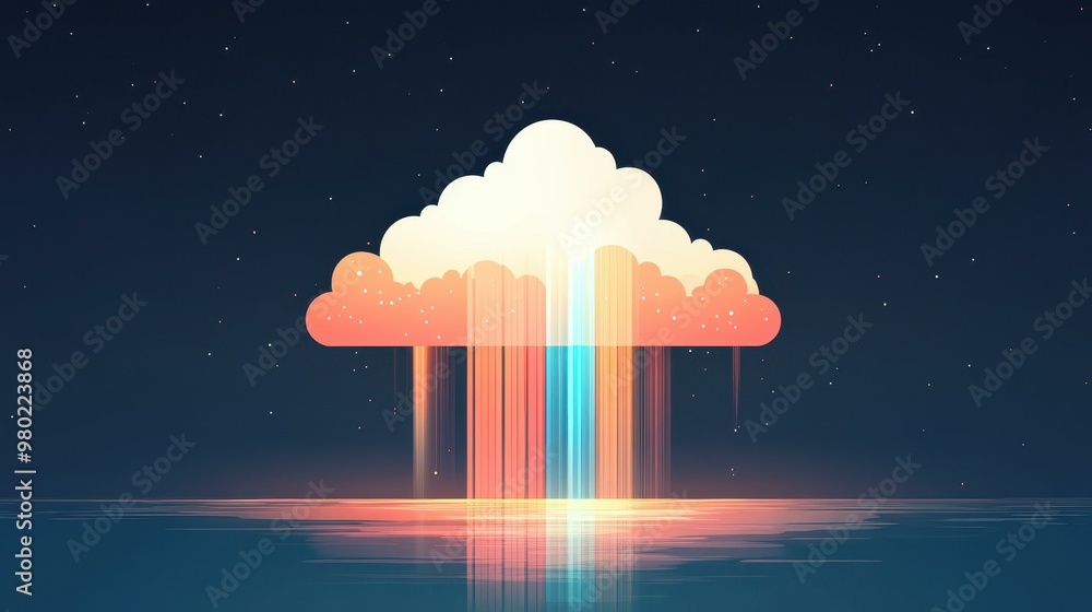 Poster a whimsical cloud adorned with colorful lights and sleek lines, perfect for adding charm to your mod
