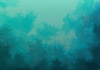 Enigmatic of Underwater Foliage in Mysterious Teal Hues Background 