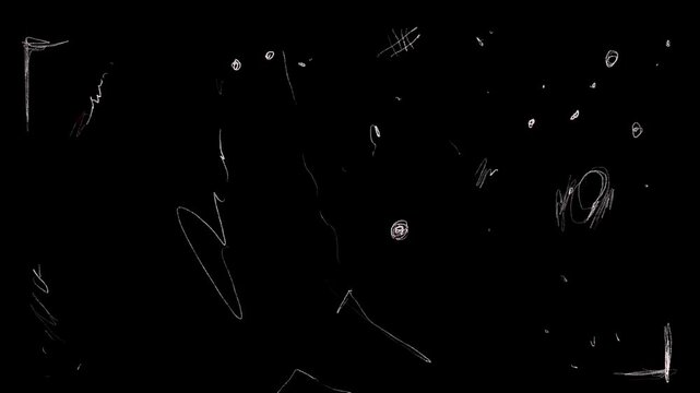 A video of abstract art with a gradient background that ranges from deep red to light pink to dark purple. There are numerous lines and squiggles in different colors drawn across the screen.