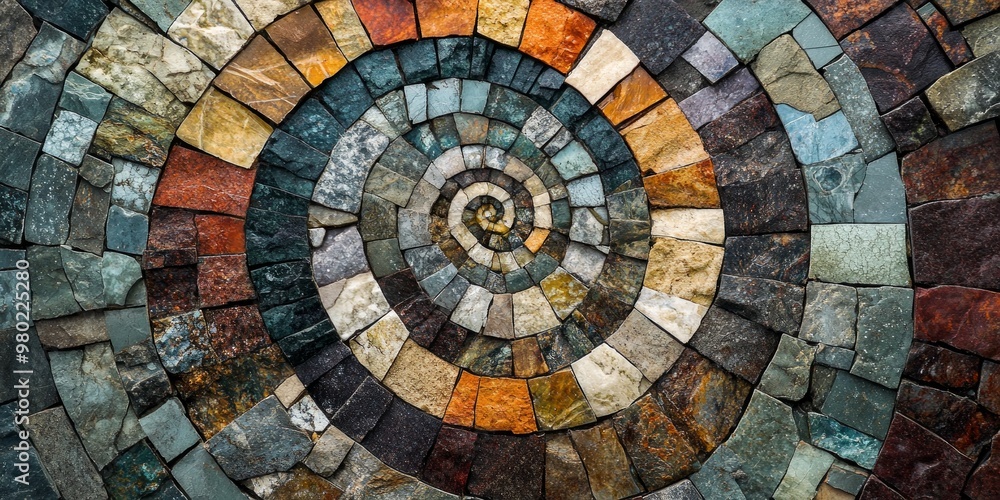 Poster a vibrant spiral pattern creates a stunning abstract design. this image features colorful mosaic til