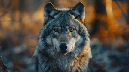 Obraz premium A close-up portrait of a wolf's intense eyes, highlighting its wild and powerful gaze.