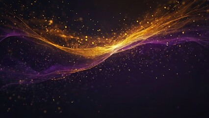 Shiny abstract background of golden lights on dark purple wallpaper, sparkles and bright lights