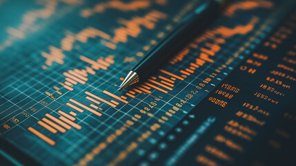 A pen is on top of a graph with numbers and lines