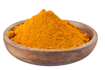 Close-up of turmeric powder or Curcuma longa isolated on transparent background.