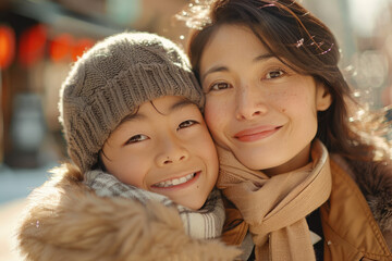 Obraz premium A photo of a mother and child together