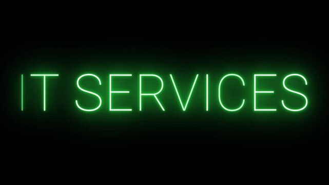 Flickering neon green glowing it services text animated on black background