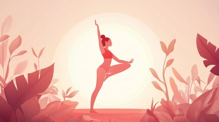 37. A stylish poster template for International Yoga Day showcasing a vector illustration of a woman performing a yoga pose, with a balanced and elegant design