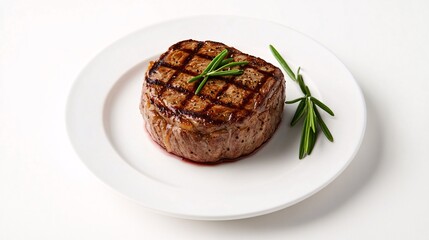 A piece of meat with a few sprigs of rosemary on top of it