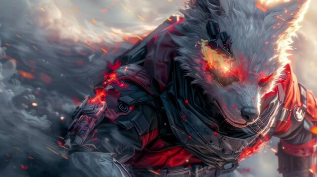 Epic Warrior: The Mythical Wolf in Fire and Smoke