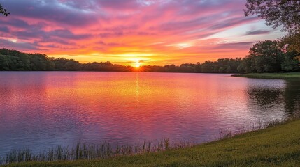 Serene Sunset Over a Tranquil Lake