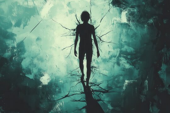 Teen Walking on Broken Glass - Symbolizing Mental Stress and Pain