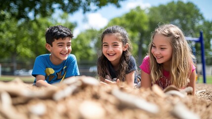 Fototapeta premium Happy Children Playing Outdoors in Nature Park with Friends