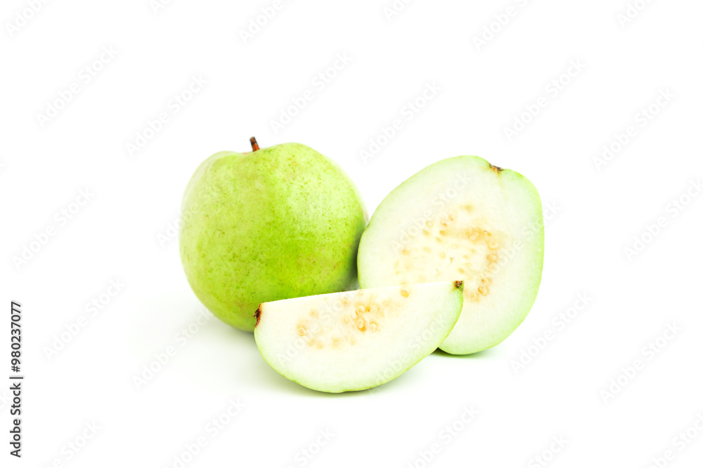 Wall mural fresh guava fruit isolated on white background, green guava fruit