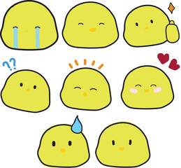 cute yellow chicks emotion ilustration