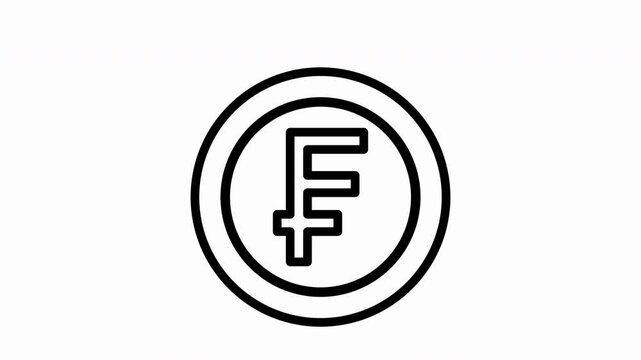 Animated, gold coin featuring Swiss Franc coin, Swiss money symbol, ideal for financial concepts, currency exchange, current money, economics, investment, banking, savings and investment concepts desi
