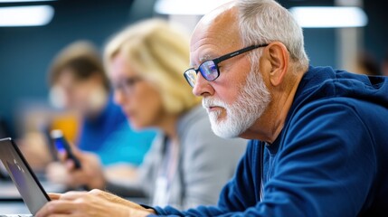 Obraz premium Mature Male Professional Using Laptop in Office Environment