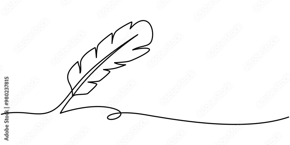 Aufkleber continuous line drawing of feather icon. hand drawn symbol vector illustration, bird feather continu