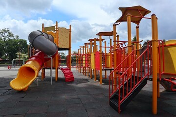 Colorful children's play equipment in the park.