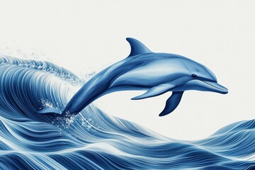 Obraz premium Graceful dolphin leaping over ocean waves, representing freedom, adventure and connection with nature