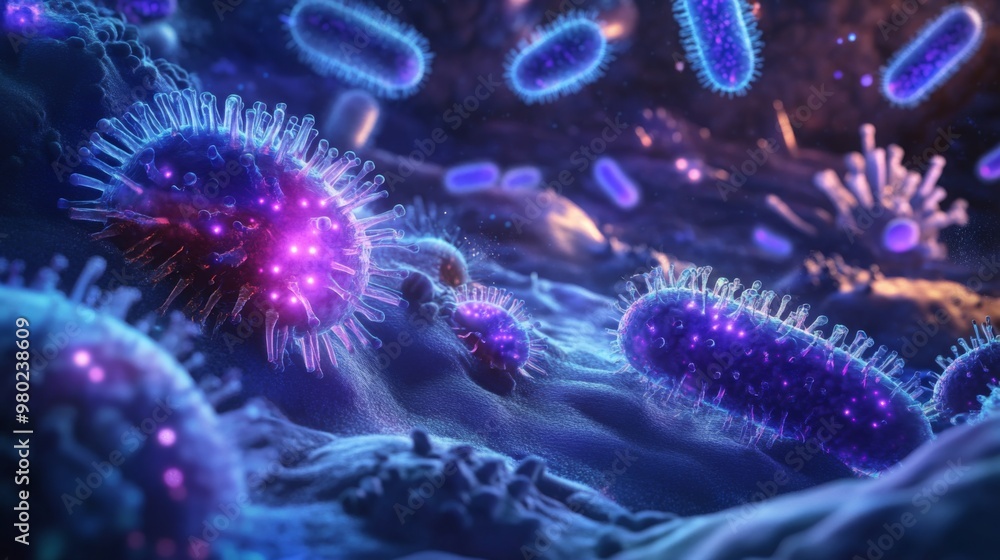 Leinwandbilder the vibrant display showcases bacteria and viruses interacting in a microscopic world teeming with l