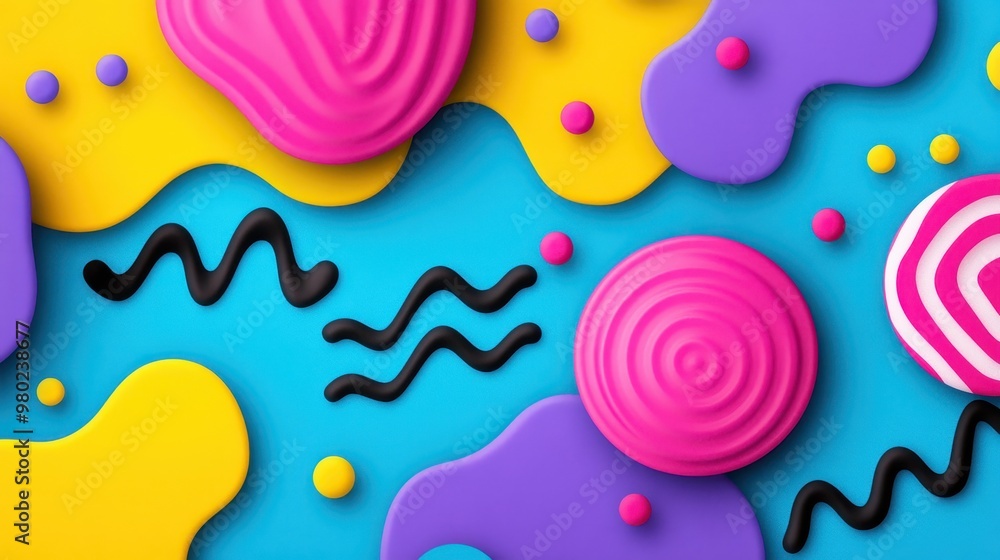 Aufkleber vibrant abstract 3d shapes and fluid geometric patterns in bright colorful digital composition
