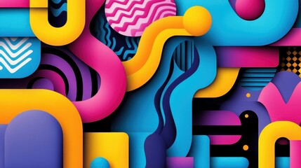 Vibrant Geometric Abstract Shapes and Patterns Composition