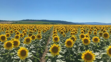 Obraz premium Sunflowers Field Under Blue Sky