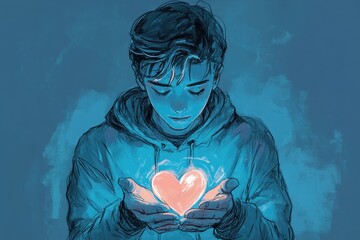 Teen Holding Cracked Heart - Illustration of Emotional Pain and Heartache