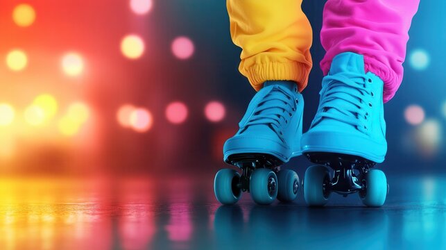 Vibrant Nighttime Roller Skating on the Colorful City Streets