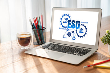 Fototapeta premium ESG environmental social governance policy for modish business to set a standard to achieve high ESG score