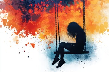 Fragile Stability - Conceptual Illustration of Teen on Breaking Swing Symbolizing Emotional Instability