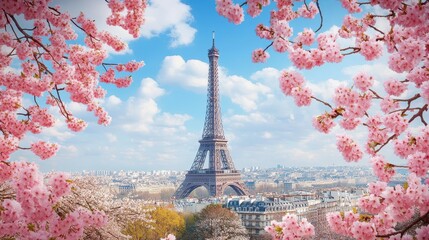 The Eiffel Tower in a Sea of Pink Blossoms