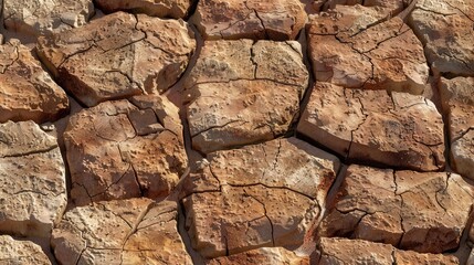 Fototapeta premium Textured clay brick with irregular shapes and warm earth tones, providing a classic backdrop for traditional architecture.