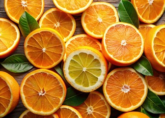 Vibrant orange slices bursting with juicy freshness, radiating warmth and energy, evoke a sense of sunshine and vitality with their zesty aroma and inviting texture.