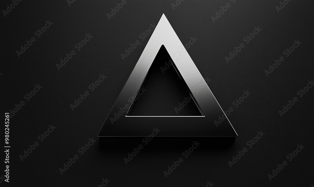 Poster a triangle is shown in a black background. the triangle is silver and has a black outline. the trian