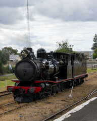 Fototapeta premium Steam train waiting at queenscliff victoria.